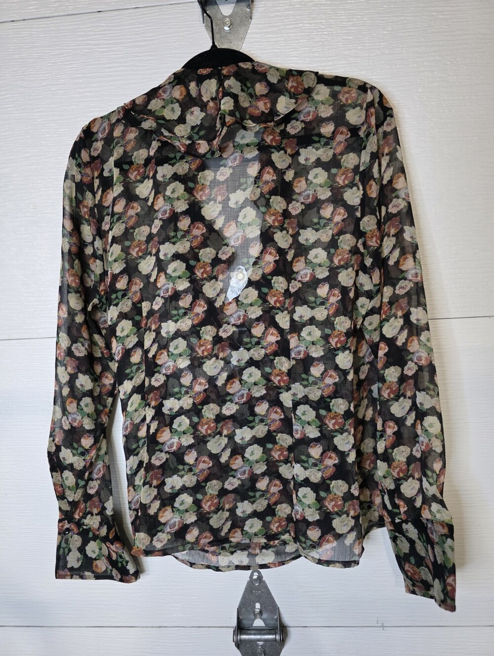 Ralph Lauren Black Floral Sheer Ruffle Blouse - Picture 2 of 3